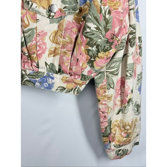 Vintage 80's Jolly floral cotton denim cropped jean jacket size large - Picture 7 of 7